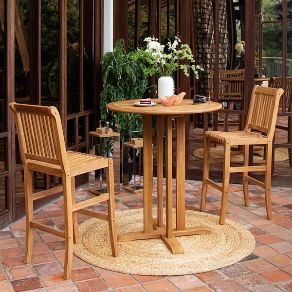 Cambridge Casual Heaton Teak Wood 3-Piece Bar Height Outdoor Bistro Set