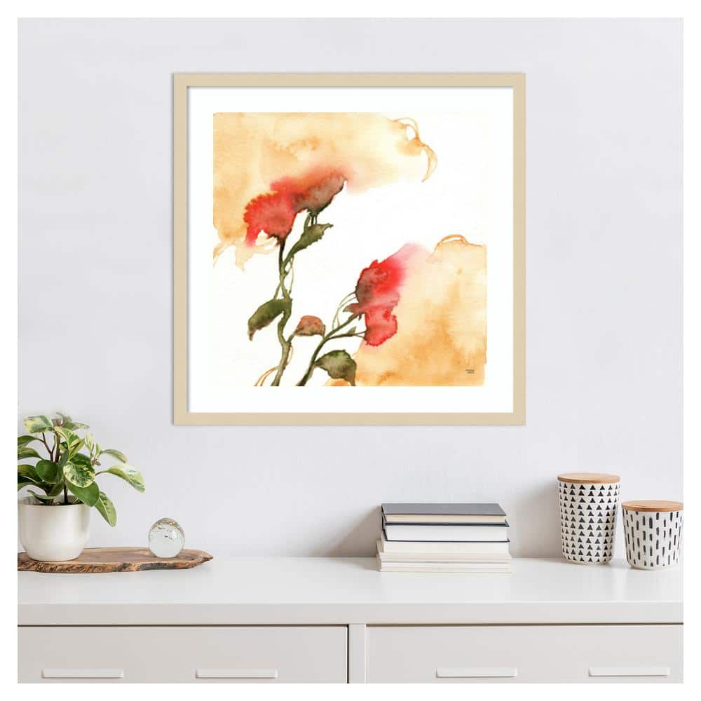 Svelte Natural Framed Watercolor Floral Yellow and Red II Print