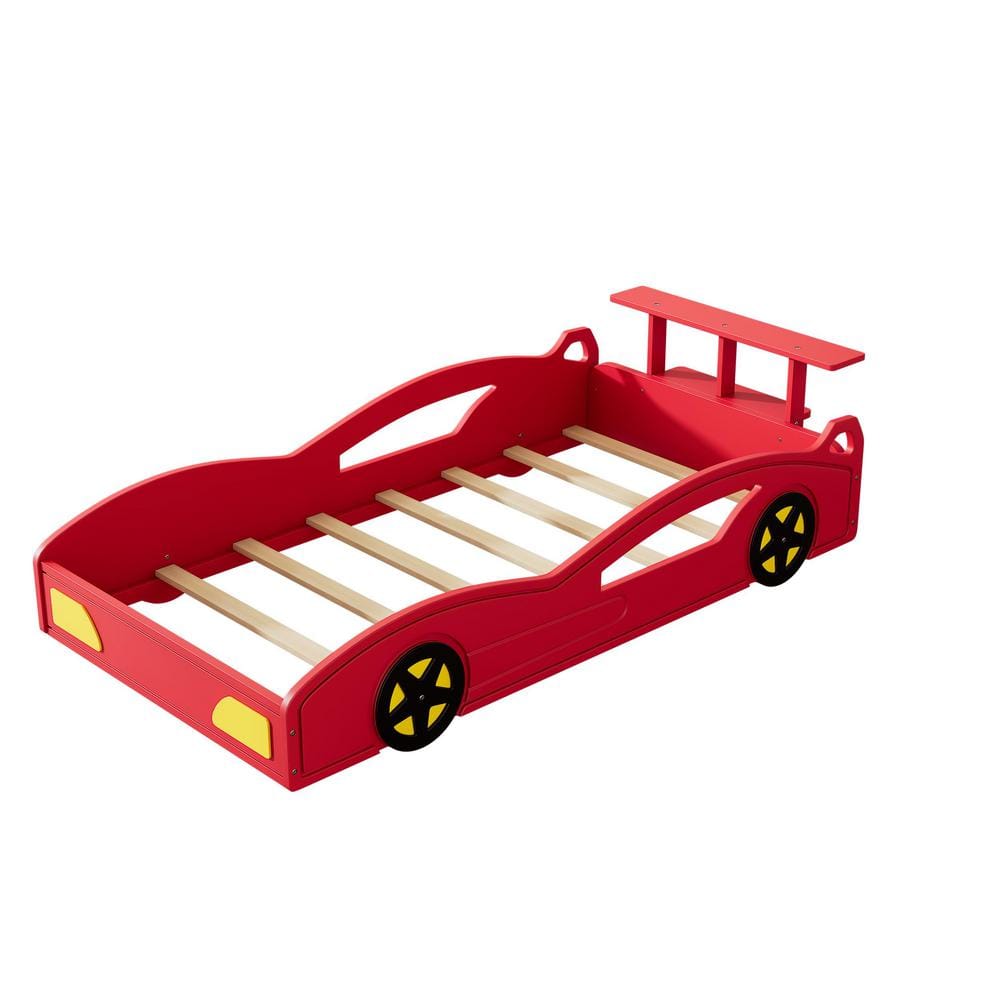 Harper & Bright Designs Red Race Car-Shaped Kids Bed, Platform Bed with ...