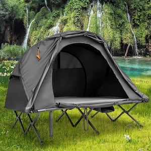 2-Person PVC Outdoor Camping Tent with External Cover-Grey, Large Roller Carrying Bag