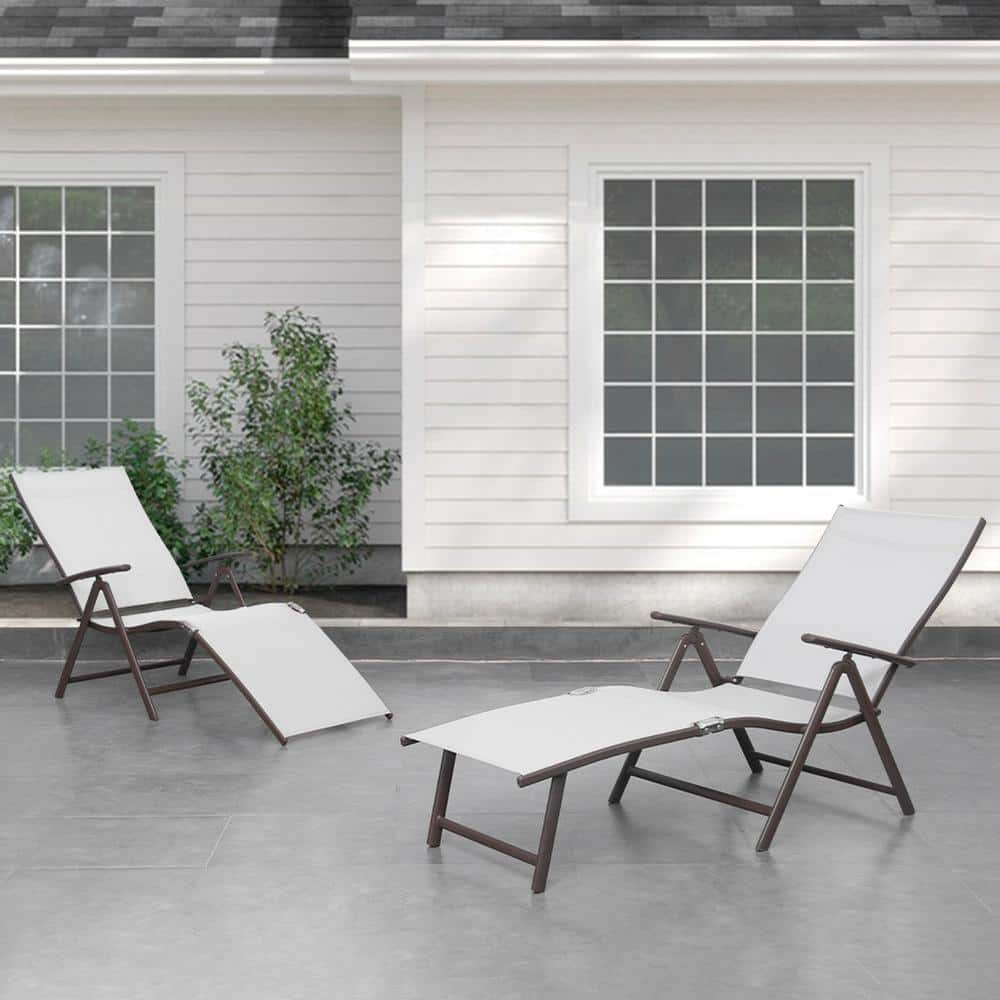 Light Gray Aluminum Adjustable Outdoor Chaise Lounger Set