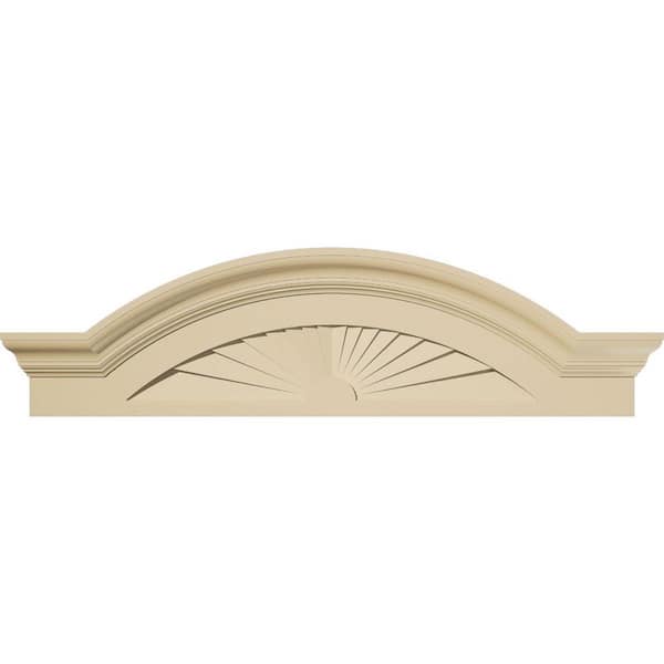 38-in. W x 10-1/2-in. H x 2-1/2-in. P Segment Arch W/Flankers Sunburst Signature Urethane Pediment, Primed Tan