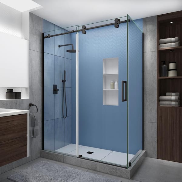 Aston Langham XL 44 in. - 48 in. x 38 in. x 80 in. Sliding Frameless Shower Enclosure, StarCast Clear Glass in Bronze, Right