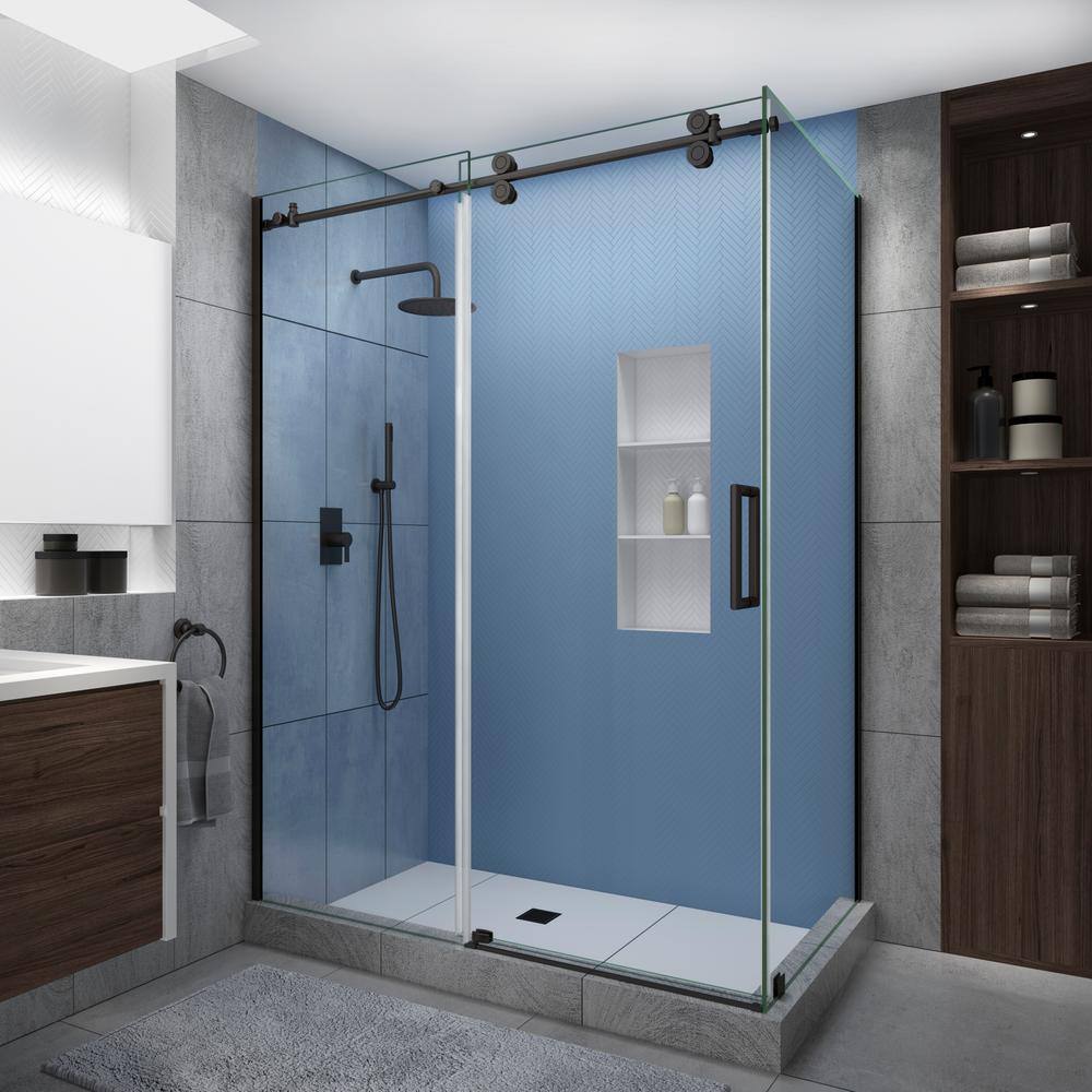 Langham XL 48 in. - 52 in. x 32 in. x 80 in. Sliding Frameless Shower Enclosure, StarCast Clear Glass in Bronze, Right price history on PriceWatchPro