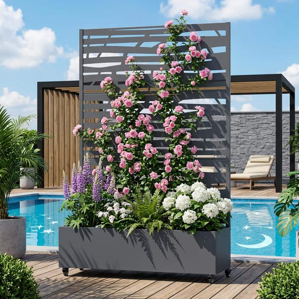 Dovelina 72 in. H x 47 in. W x 16 in. L Metal Gray Rectangle Pots
