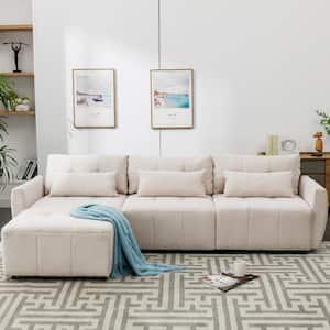 113.3 in. Flared Arm 4-Pcs L Shaped Chenille Modern Sectional Sofa in. Beige with Movable Ottoman and USB Ports