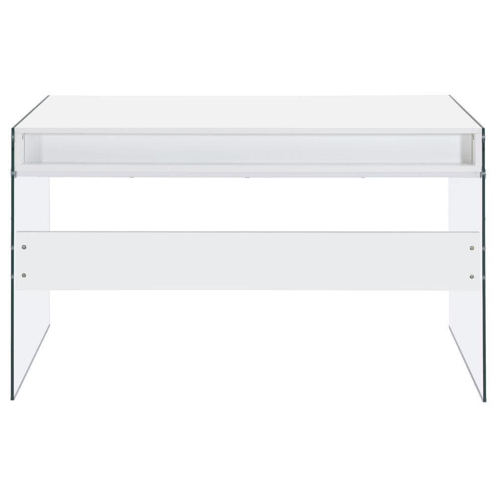 Contemporary Glossy White Home Office Desk with Tempered Glass Supports