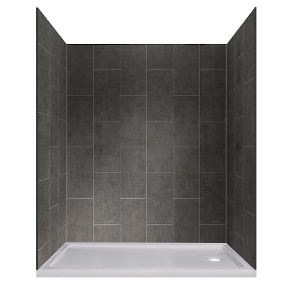CRAFT + MAIN JETCOAT 32 in. x 60 in. x 78 in. Shower Kit in Slate with Right Drain Base in White (5-Piece)