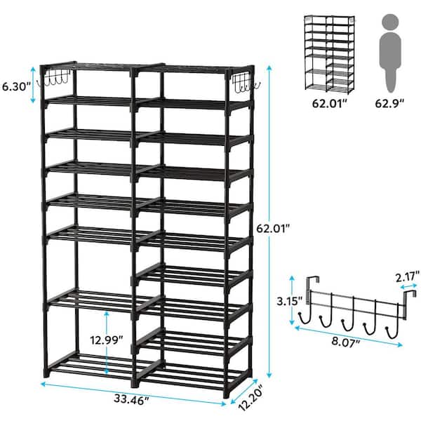 31.5 in. H 18-Pair 5-Tier Black Metal Shoe Rack shoes-621 - The Home Depot
