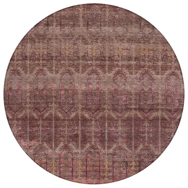 Chantille Machine Washable Indoor/Outdoor Abstract ACN2728 Burgundy 8 ft. x 8 ft. Round Rug