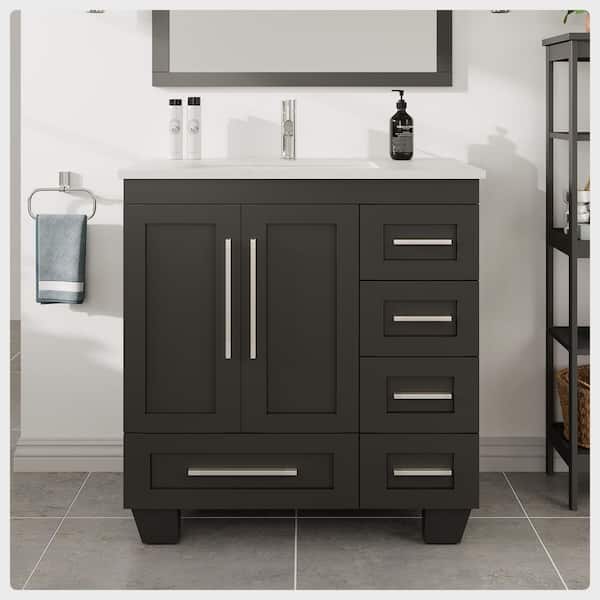 Loon 30 in. Single Sink Espresso Bath Vanity with White Carrara Quartz Top (Assembled)