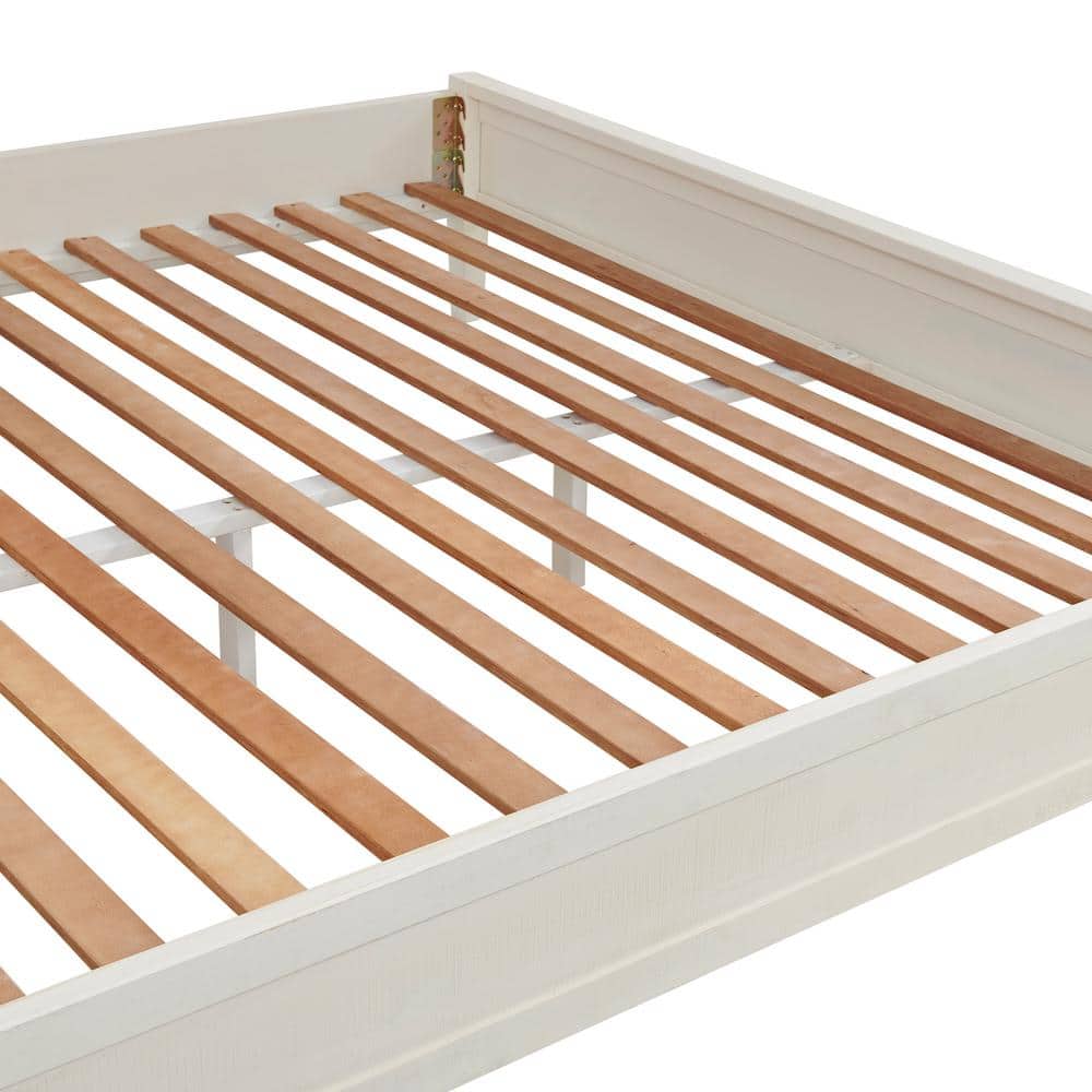 King White Pine Wood Bed with Headboard and Slats