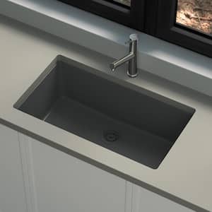 Stonehaven 33 in. Undermount Single Bowl Charcoal Gray Granite Composite Kitchen Sink with Charcoal Strainer