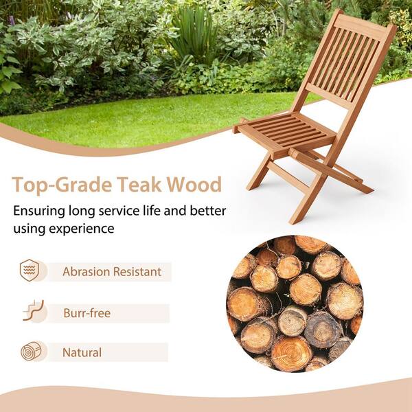 Costway Patio Folding Chair Solid Indonesia Teak Wood
