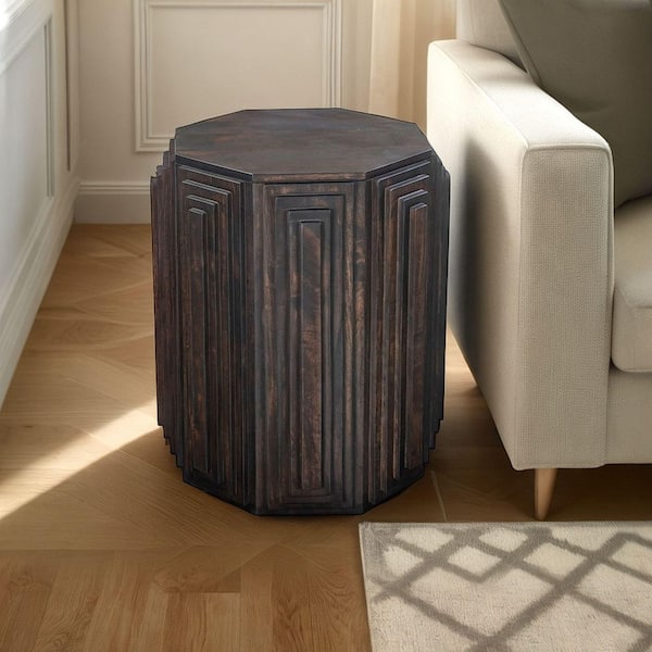 Carolina Chair & Table Cascade Falls 22 in. Round Java Wood Geo Design Octagonal End Table
