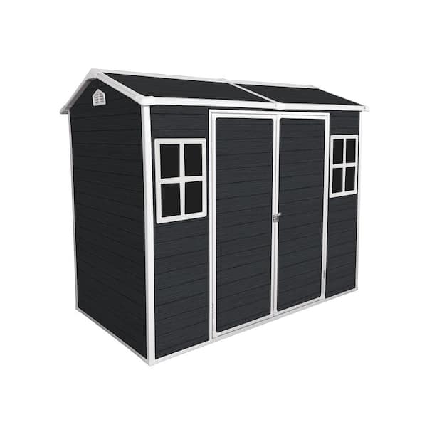 8 ft. W x 4 ft. D Black Resin Garden Shed with Floor and 2 Windows, Lockable Door for Garden Tools,Bicycles (32 sq. ft.)