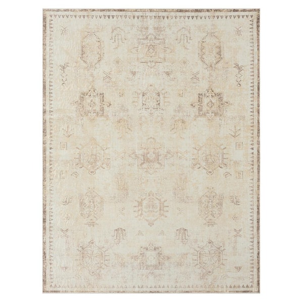 LR Home Melody Beige/Ivory 5 ft. 3 in. x 7 ft. Contemporary Power-Loomed Border Rectangle Area Rug