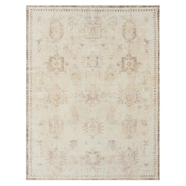 Unbranded Melody Beige/Ivory 7 ft. 10 in. x 9 ft. 10 in. Contemporary Power-Loomed Border Rectangle Area Rug