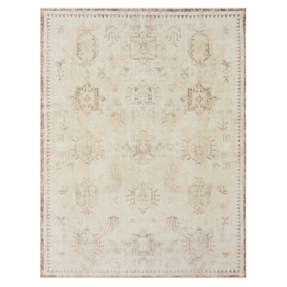 Melody Beige/Ivory 2 ft. x 5 ft. Contemporary Power-Loomed Border Rectangle