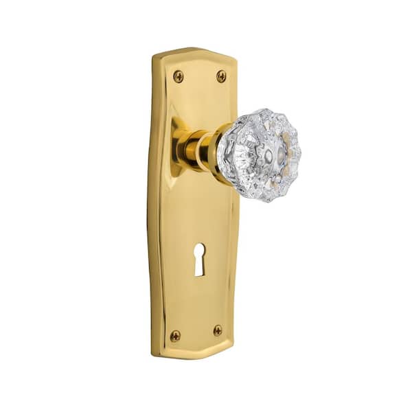 Nostalgic Warehouse Prairie Plate with Keyhole 2-3/8 in. Backset  Unlacquered Brass Privacy Bed/Bath Crystal Glass Door Knob 705348 - The  Home Depot