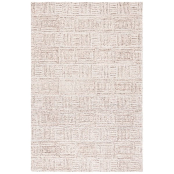Ebony 6 ft. x 9 ft. Ivory/Brown Geometric Distressed Tile Area Rug