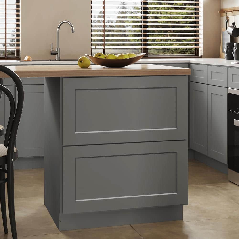 30 in. W x 24 in. D x 34.5 in. H in Shaker Grey Plywood Ready to Assemble Kitchen Base Cabinet with 2 Drawers price history on PriceWatchPro
