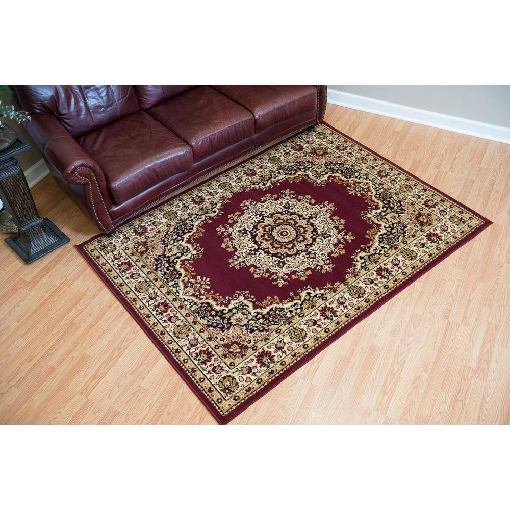 Dallas Floral Kirman Burgundy Rectangular 5' x 7' Synthetic Rug