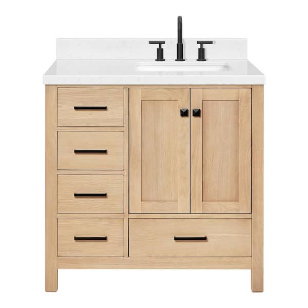 Cambridge 36 in. W x 22 in. D x 36 in. H Single Rectangle Sink Bath Vanity in Oak with Carrara White Quartz Top