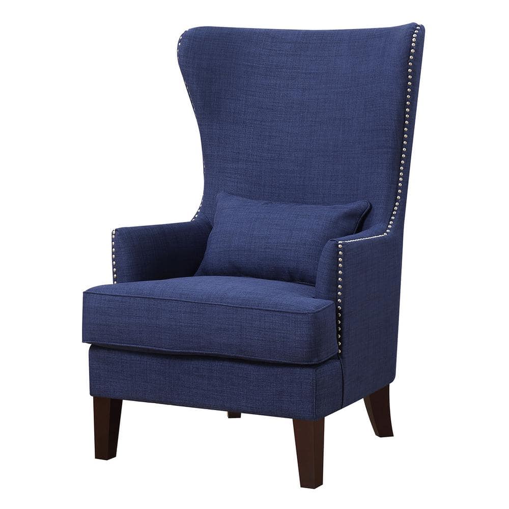 Transitional Flared Back Blue Wood Accent Chair