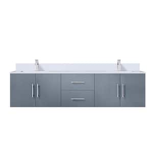 Geneva 72 in. W x 22 in. D Dark Grey Double Bath Vanity, White Quartz Top, and Faucet Set