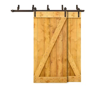 60 in. x 84 in. Z Bar Bypass Colonial Maple Stained Solid Pine Wood Interior Double Sliding Barn Door with Hardware Kit