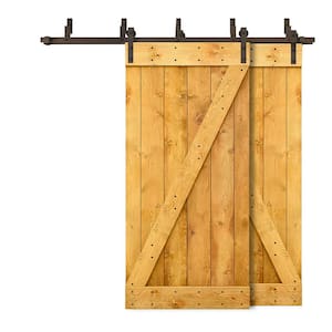 64 in. x 84 in. Z-Bar Bypass Colonial Maple Stained DIY Solid Wood Interior Double Sliding Barn Door with Hardware Kit