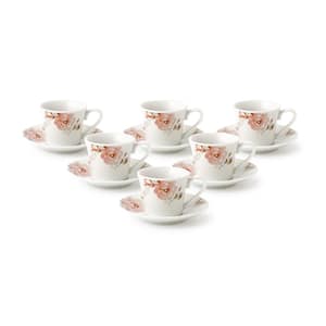 Lorren Home 2 oz.Porcelain Espresso Set-6 Pink Floral and Butterfly Design