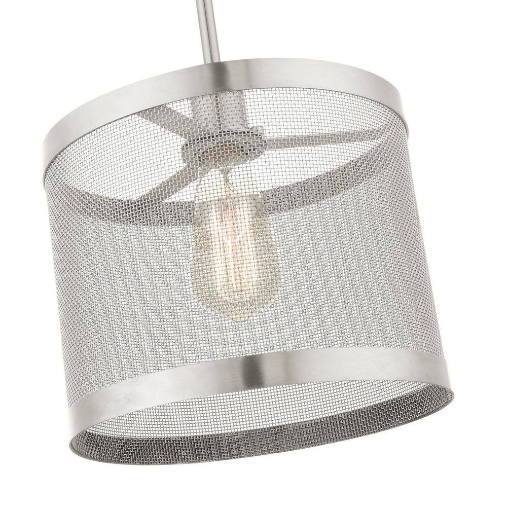 Brushed Nickel Mesh Drum Pendant with Crystal Accents