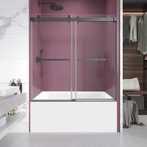 60 in. W x 60 in. H Double Sliding Frameless Shower Tub Door in Matte Black with Clear 3/8 in. Glass