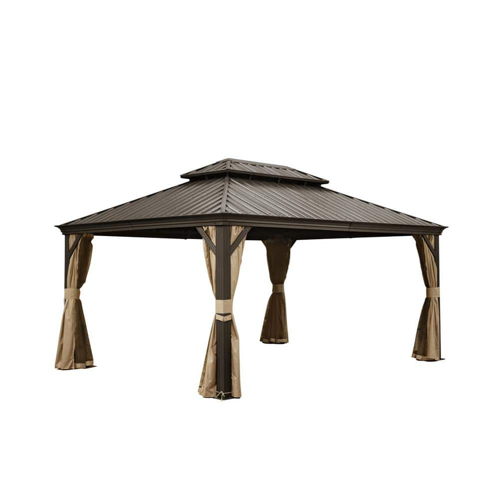 Staykiwi 12 ft. x 16 ft. Outdoor Brown Aluminum Hardtop Gazebo with ...