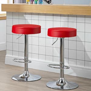 34 in. Adjustable Swivel Bar Stool PU Leather Kitchen Counter Bar Chairs Red (2-Pieces)