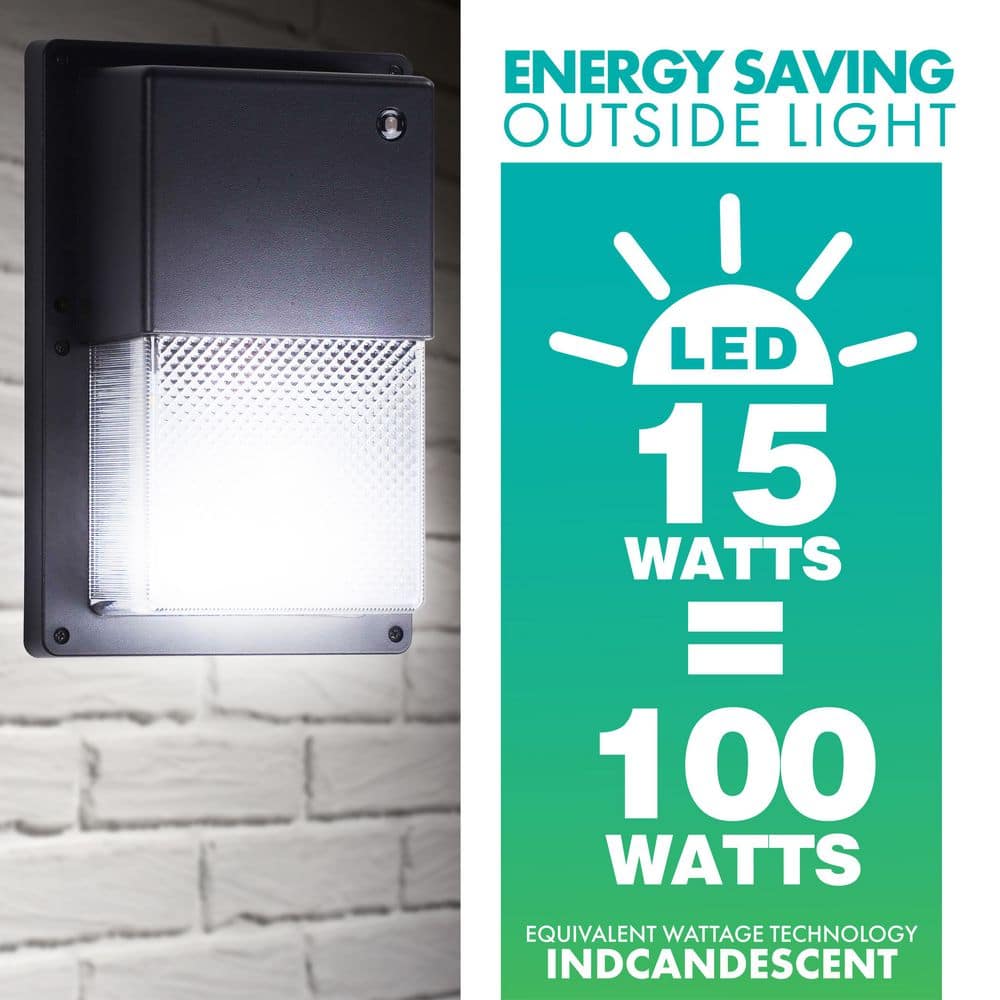 Black Energy Star LED Wall Pack Light with Dusk-to-Dawn Sensor