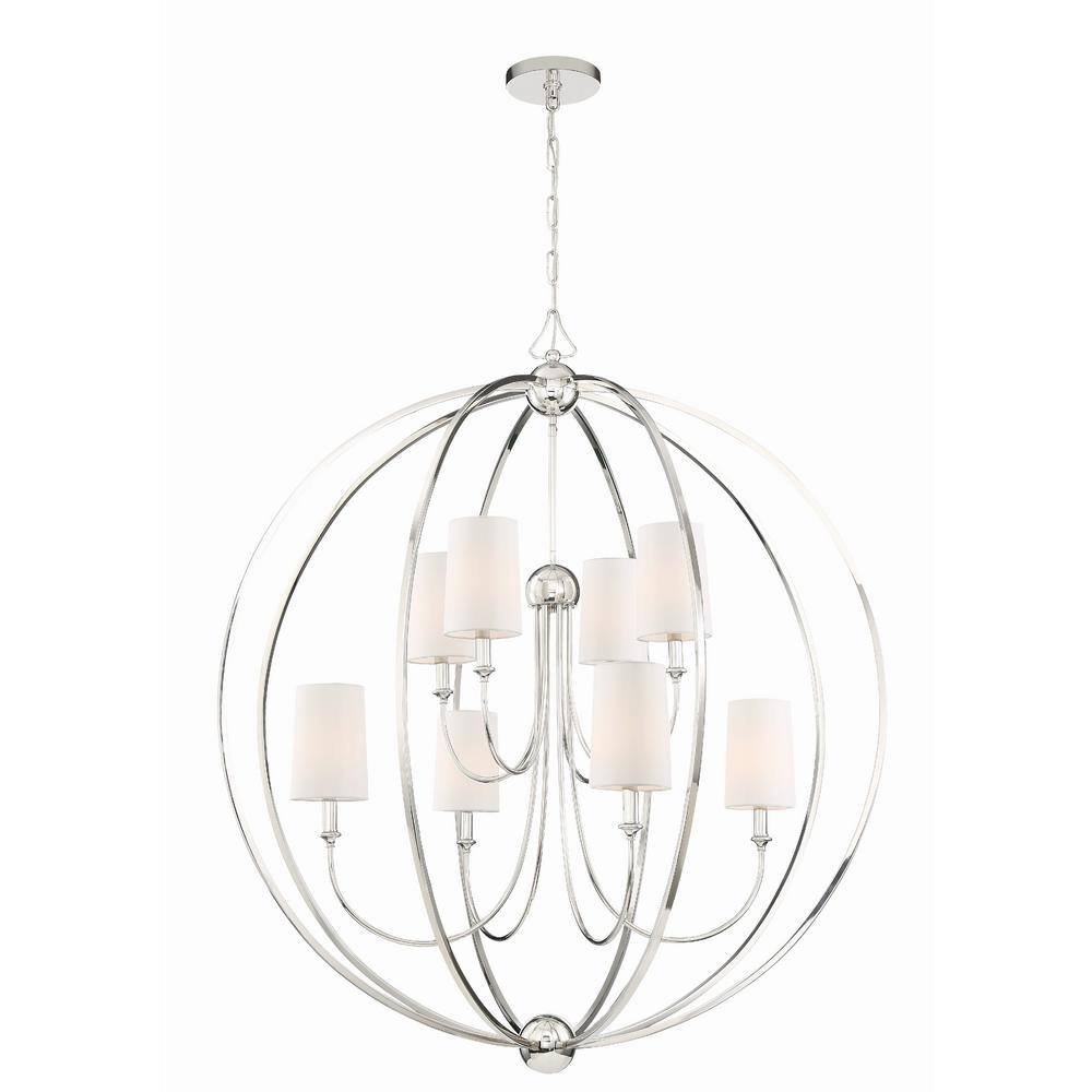 Elegant Sylvan 8-Light Polished Nickel Chandelier with White Silk Shades