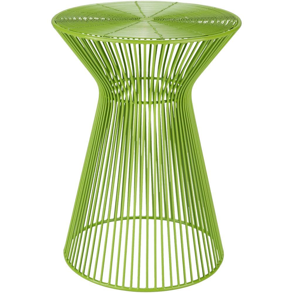 Lime Green Metal Round Pedestal End Table