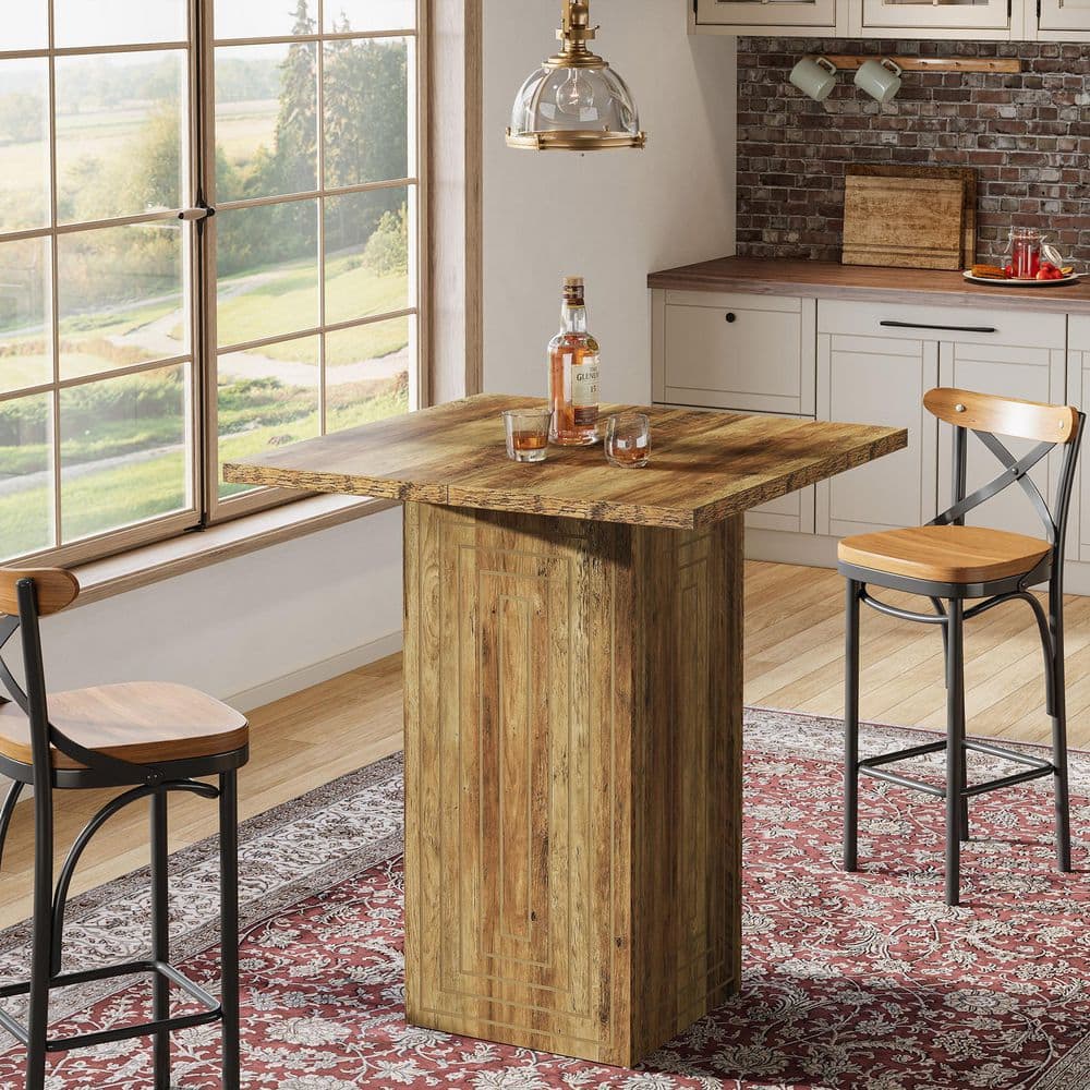 BYBLIGHT Kearsten 35 in. H Rustic Brown Square Bar Table, Small Home ...