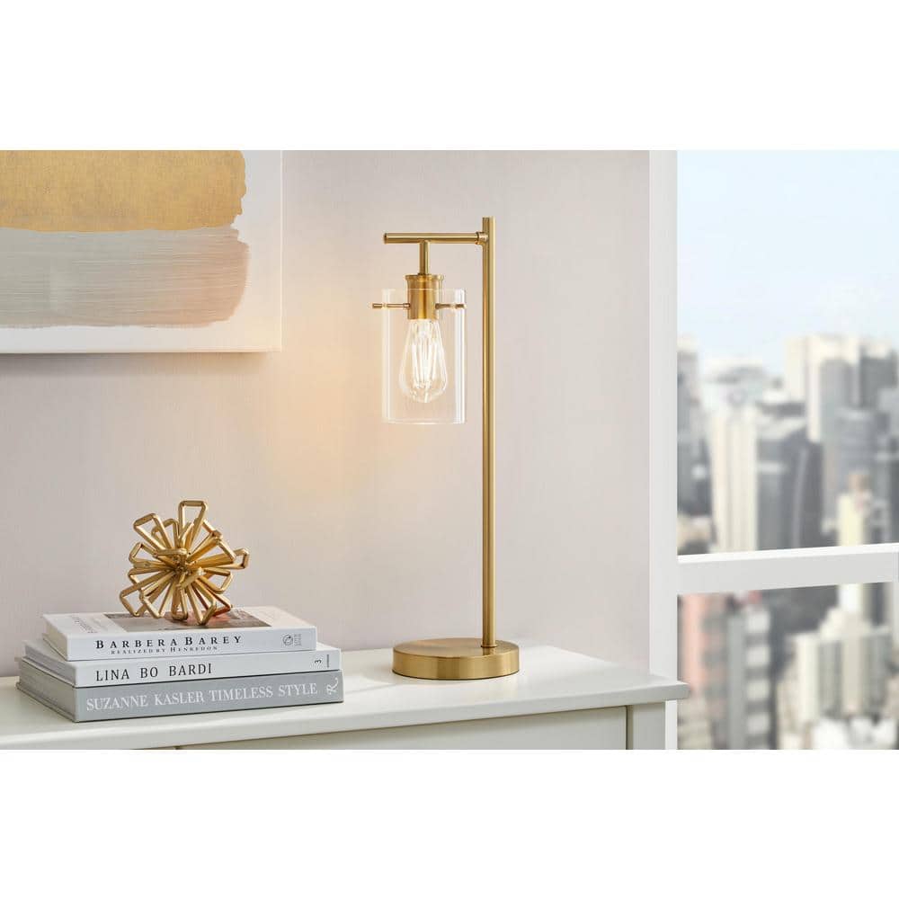 Hampton Bay - Regan 20 in. Brushed Gold Table Lamp with Clear Glass Shade