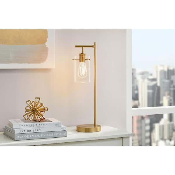Hampton Bay Regan 20 in. Brushed Gold Table Lamp with Clear Glass Shade
