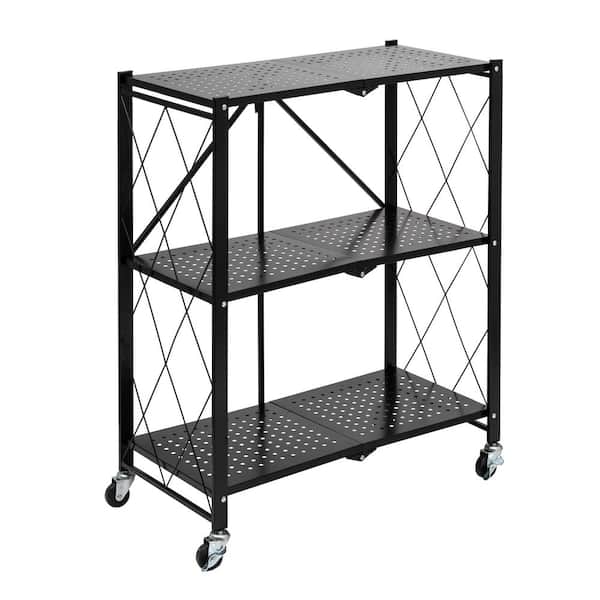 Honey-Can-Do 3-Tier Steel 4-Wheeled Collapsible Utility Cart in Black