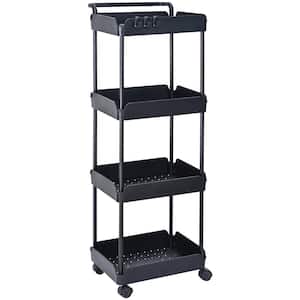 4-Tier Rolling Utility Cart Multi-Functional Storage Trolley with Handle and Lockable Wheel 132 lbs. Capacity (Black)
