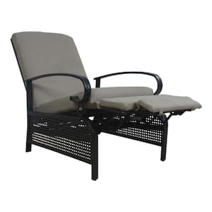 Black Metal Outdoor Recliner with Beige Cushions for Outdoor Reading, Sunbathing or Relaxation