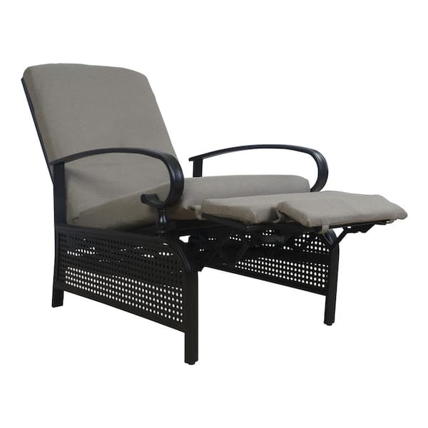 KOZYARD Black Metal Outdoor Recliner with Beige Cushions for Outdoor Reading, Sunbathing or Relaxation