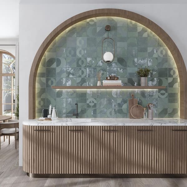 Cadence 8 in. x 8 in. Matte, Glossy Muted Sage Green Porcelain Square Motif Tile (12.49 sq ft/case)-29 Pack