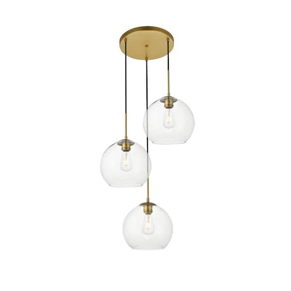 Unbranded Timeless Home 20.1 in. 3-Light Brass and Clear Pendant Light, Bulbs Not Included