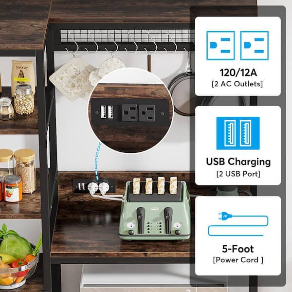 Multifunctional Kitchen Shelf with Charging Board and Hooks - On
